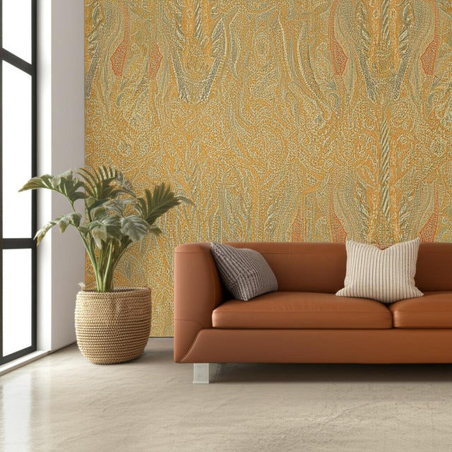 Emile Cachemire Spice by Schumacher Intricate Paisley Botanical Wallpaper – Schumacher 5004191