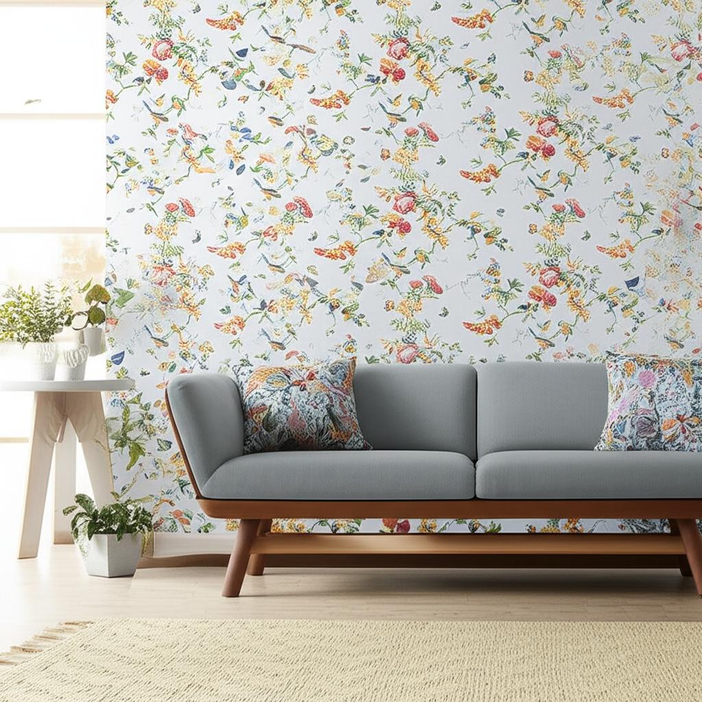 Chickadee Floral Sky by Schumacher Greenhouse Collection Wallpaper – Schumacher 5004362