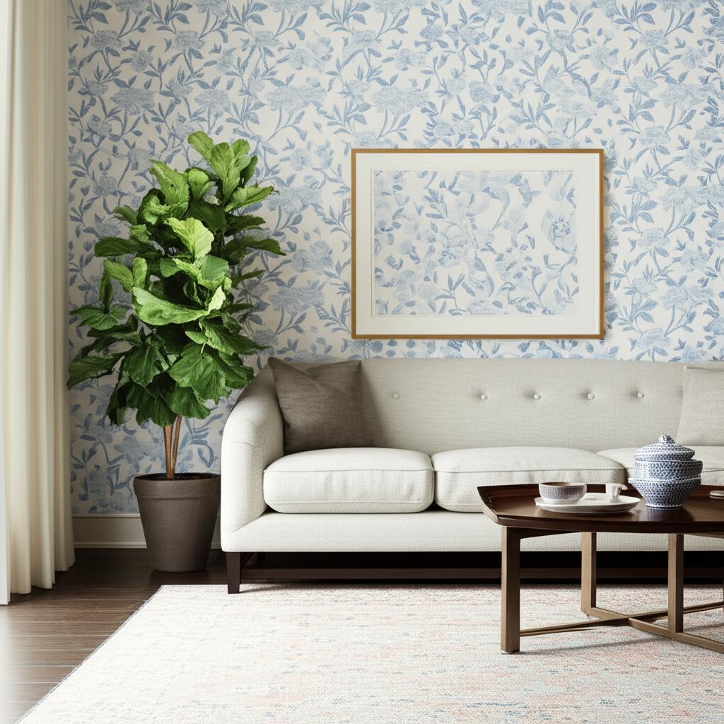 Whitney Floral Blue by Schumacher Chinoiserie-Inspired Floral Wallpaper – Orient Express Collection 5004385