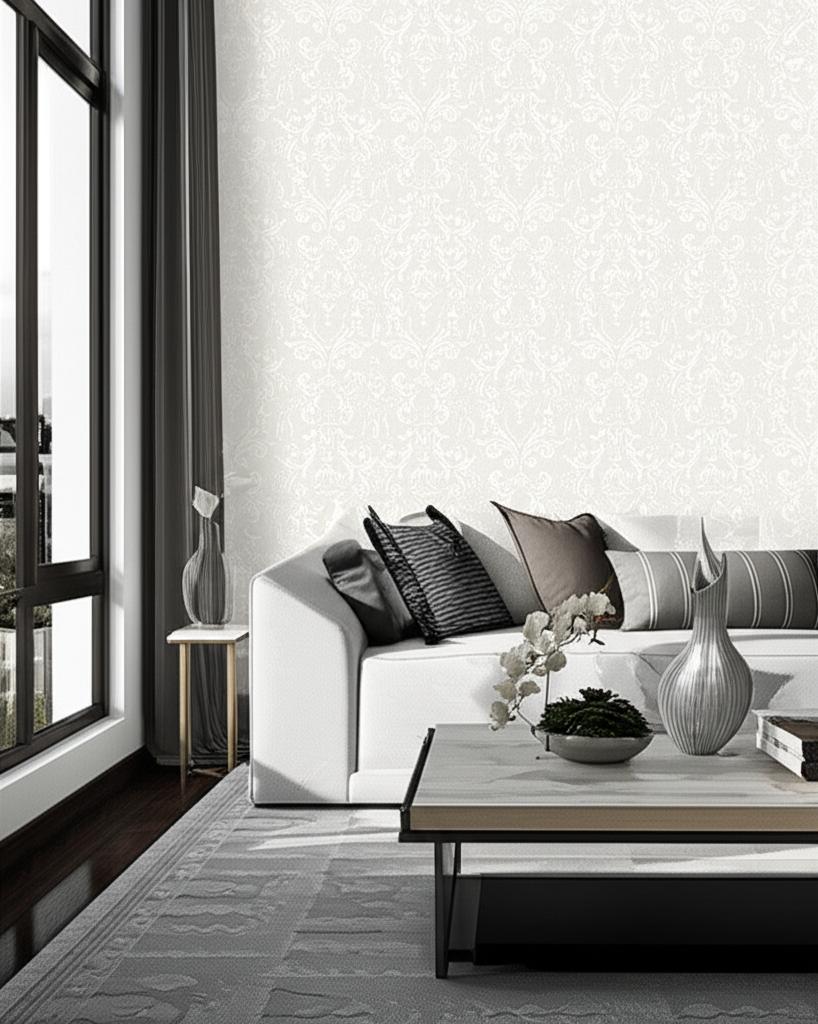 LIDO DAMASK Dove by Schumacher Classic Damask Wallpaper – Schumacher 5004483