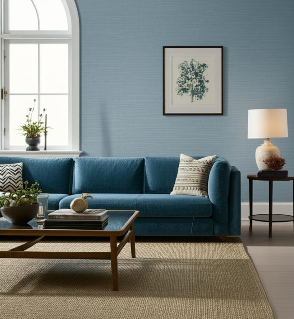 Haruki Sisal Cornflower Blue Textured Wallcovering by Schumacher – 5004706