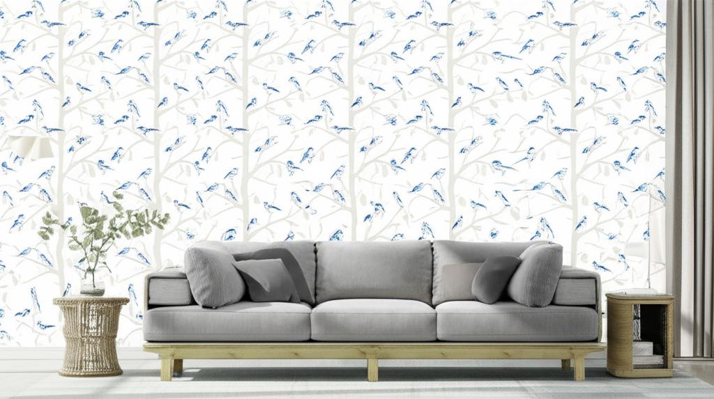 A-TWITTER Blues by Schumacher Whimsical Blue Bird Wallpaper – Schumacher 5005034