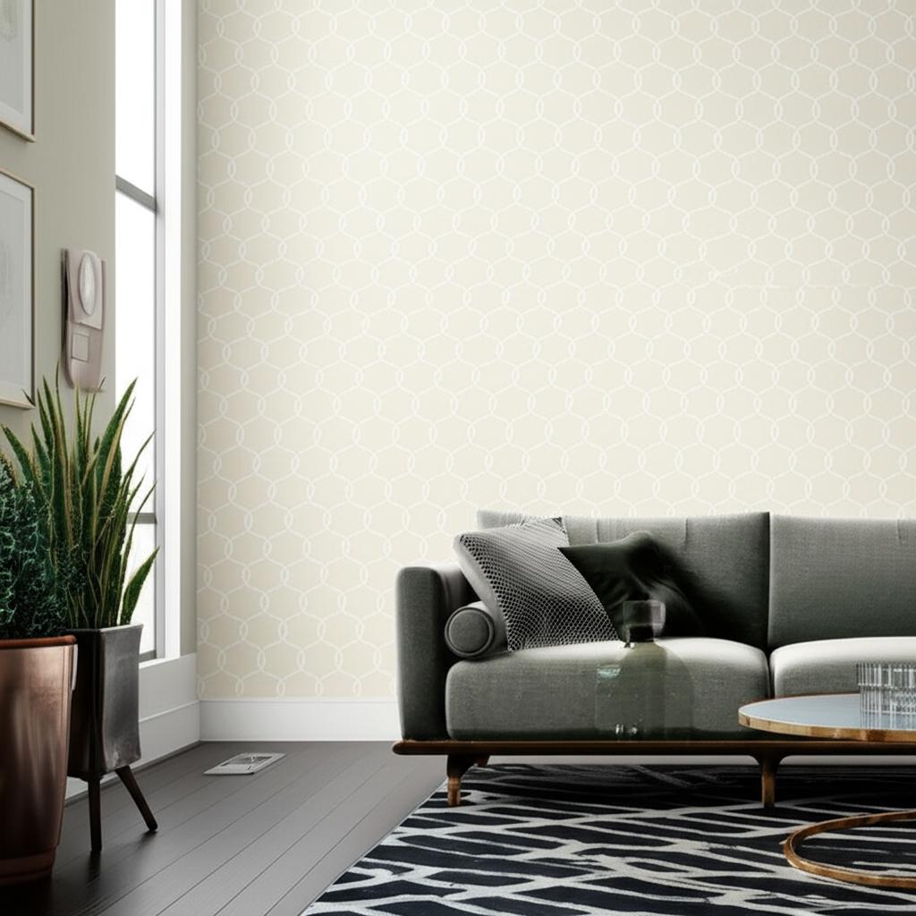 Tracery Bisque by Schumacher Modern Geometric Rope Trellis Wallpaper – Schumacher 5005122