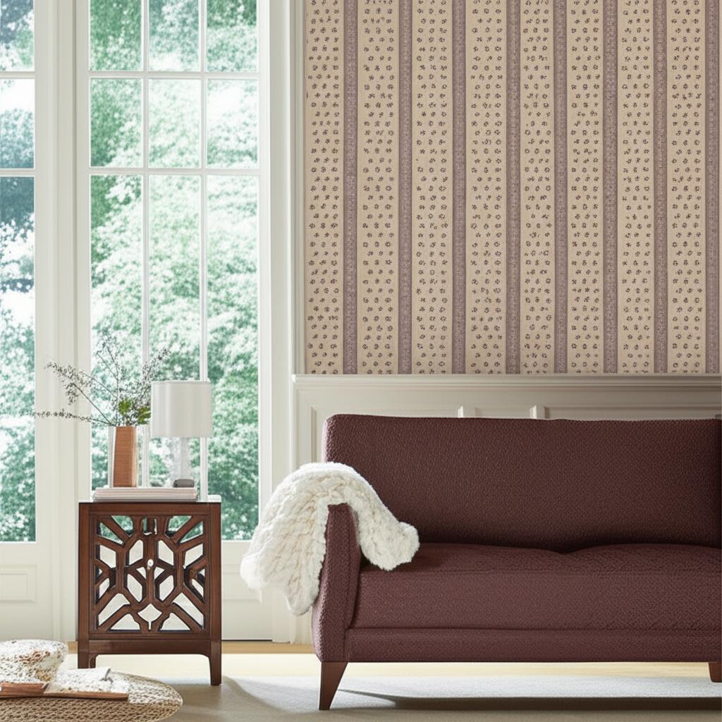 Katsura Stripe Aubergine by Schumacher Jaipur Collection Hand Screen Printed Wallpaper – Schumacher 5005203