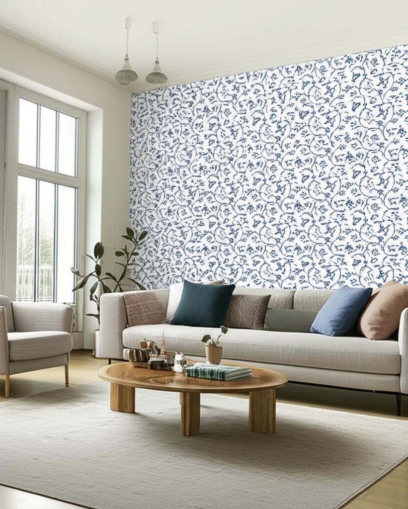 Kyara Vine Delft by Schumacher Jaipur Collection Hand Screen Printed Wallpaper – Schumacher 5005261