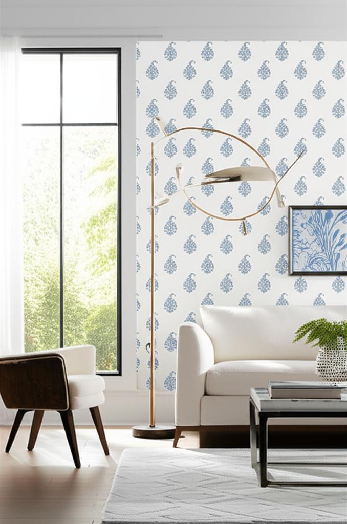 Kerala Paisley Delft by Schumacher Jaipur Collection Hand Screen Printed Wallpaper – Schumacher 5005281