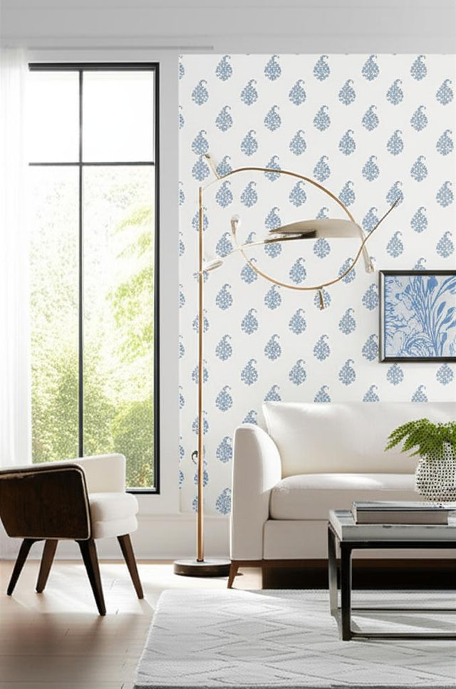 Kerala Paisley Delft by Schumacher Jaipur Collection Hand Screen Printed Wallpaper – Schumacher 5005281