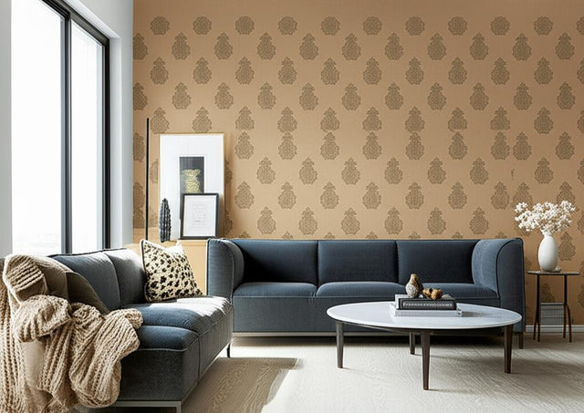 Madras Paisley Tabac by Schumacher Jaipur Collection Block Print Wallpaper – Schumacher 5005303