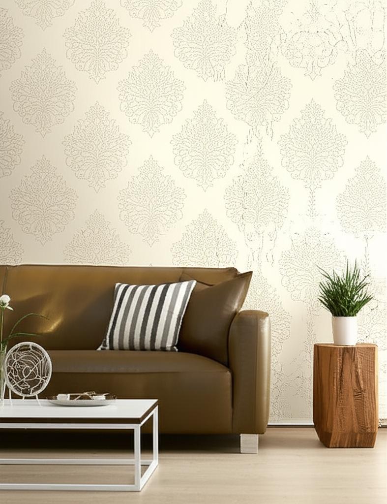 Beaded Damask Alabaster by Schumacher Modern Glamour Handcrafted Wallcovering – Schumacher 5005660