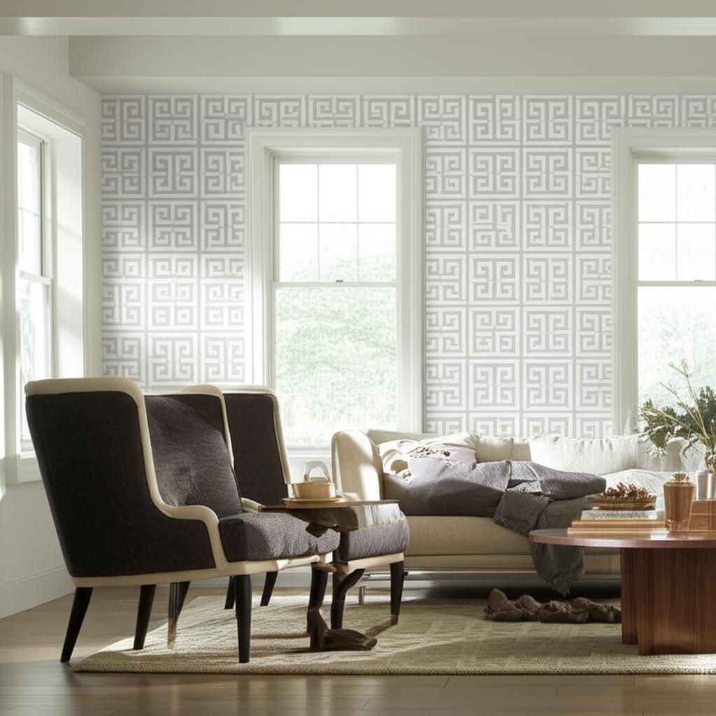 Greek Key Sisal Silver by Schumacher Handcrafted Wallpaper – Schumacher 5005690