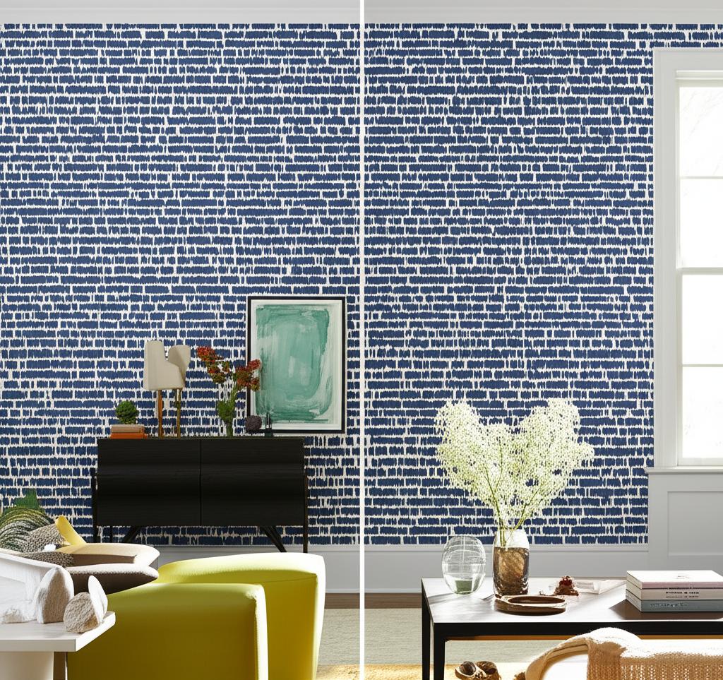 Queen of Spain Navy by Schumacher Painterly Mid-Century Modern Wallpaper – Schumacher 5005885