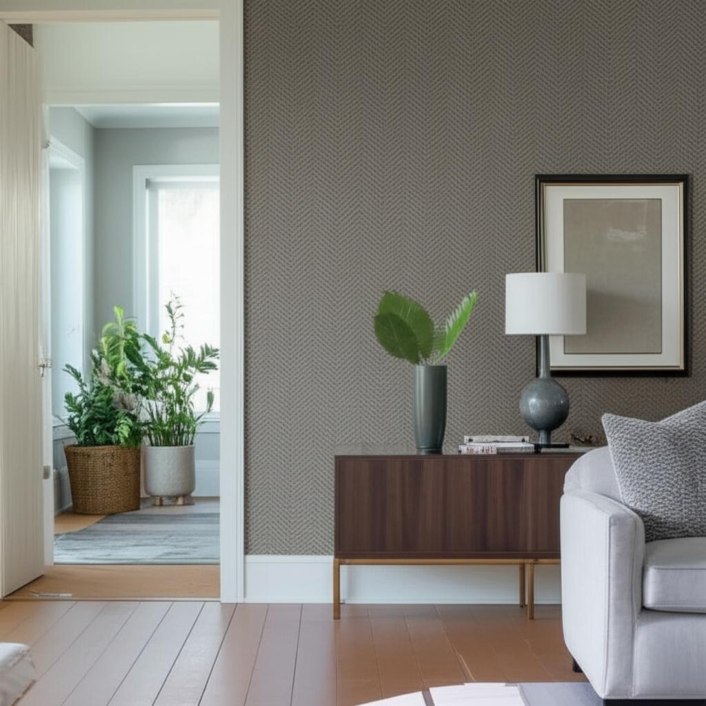 Pearce Herringbone Smoke by Schumacher Quiet Beauty Collection Woven Geometric Wallpaper – Schumacher 5006172
