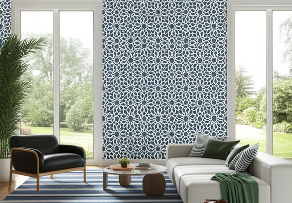Agadir Screen Lapis by Schumacher Geometric Floral Wallpaper – Ottoman Chic Collection 5006640