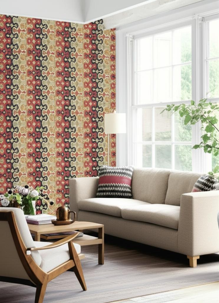 Darya Ikat Sidewall Spice by Schumacher Martyn Lawrence Bullard Designer Wallpaper – Schumacher 5006651