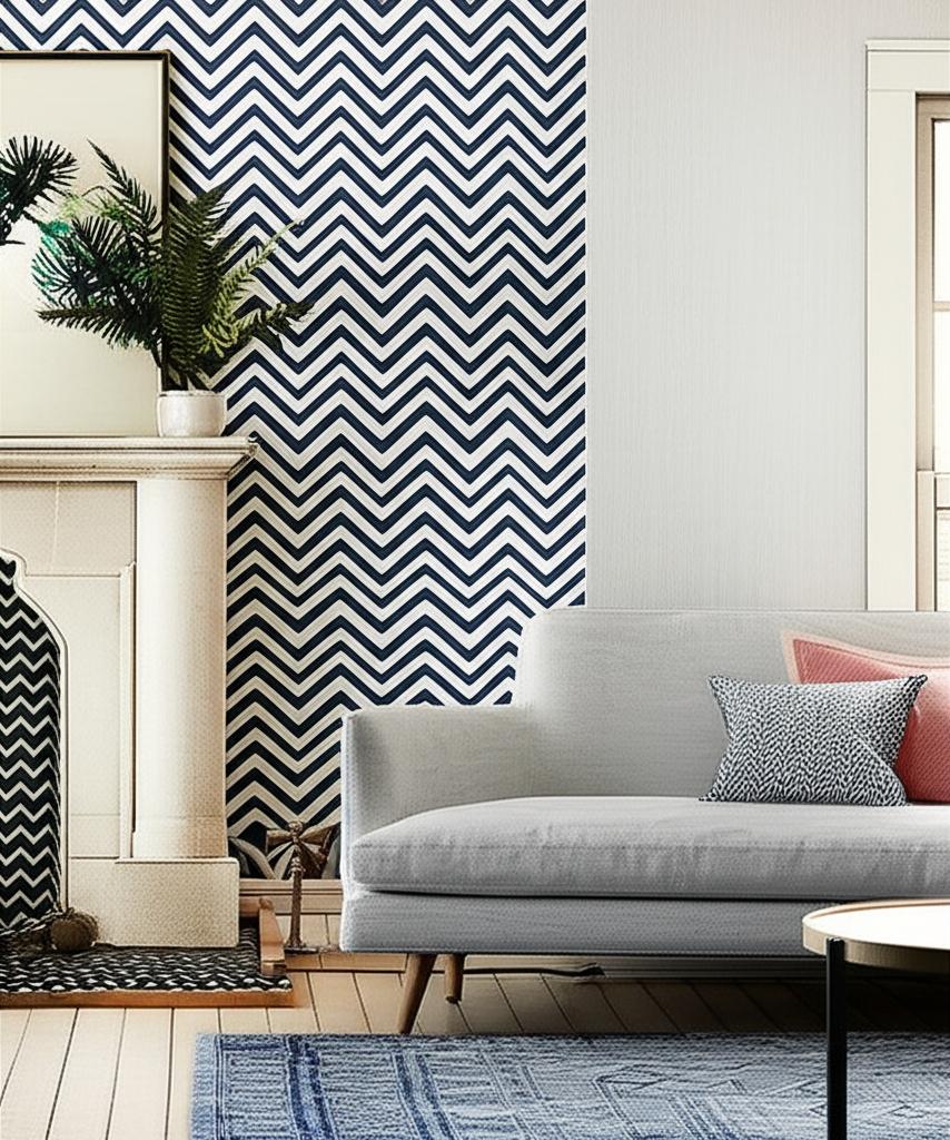 FEZ Lapis Chevron Stripe Wallpaper by Schumacher – Martyn Lawrence Bullard 5006733