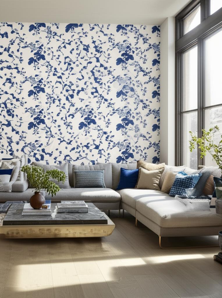 Pyne Hollyhock Indigo by Schumacher Hand-Screened Floral Chintz Wallpaper – Schumacher 5006922