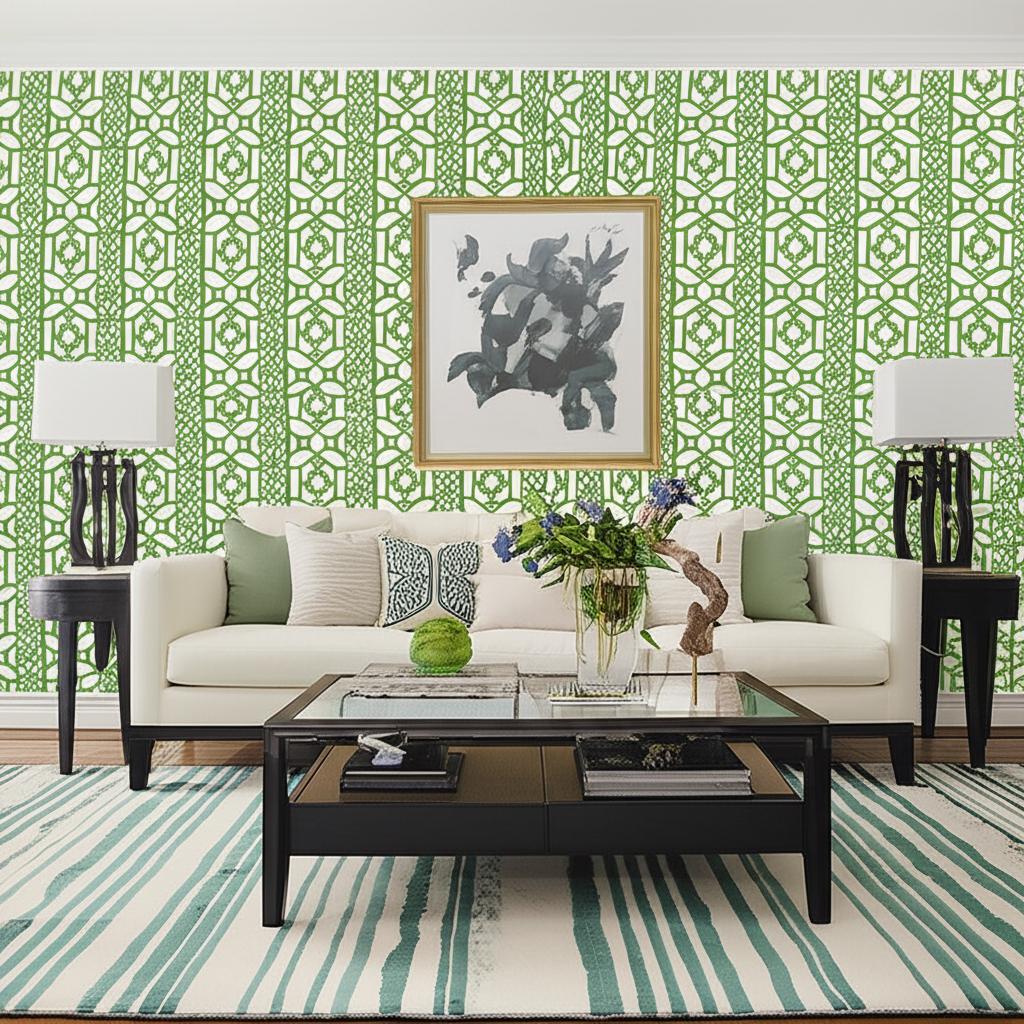 Zanzibar Trellis Jade by Schumacher Geometric Trellis Wallpaper – Schumacher 5006941