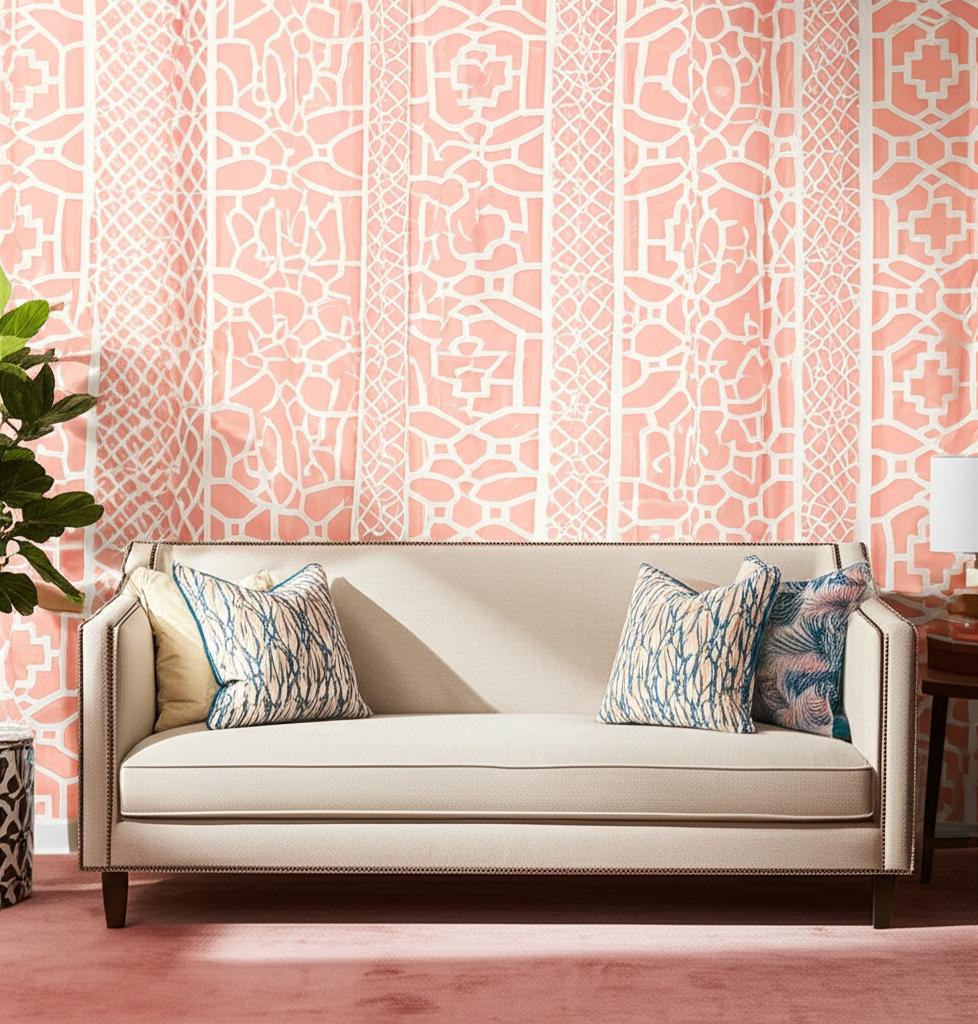 Zanzibar Trellis Coral by Schumacher Bold Geometric Wallpaper – Schumacher 5006946