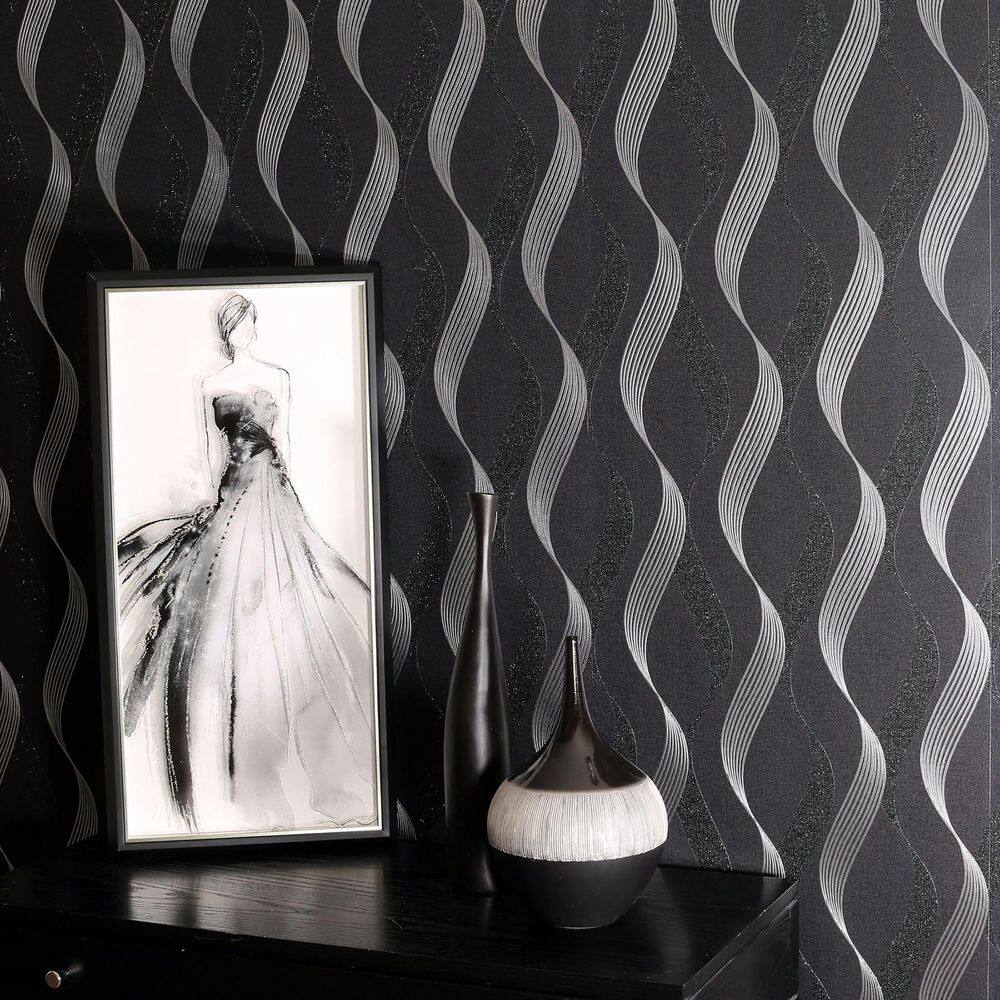 Wilhelmina Black by Arthouse Ribbon Wallpaper- Brewster Home Fashions AH295500