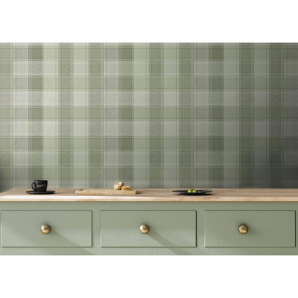 Rita Green by Arthouse Country Check Wallpaper – Brewster Home Fashions AH922806