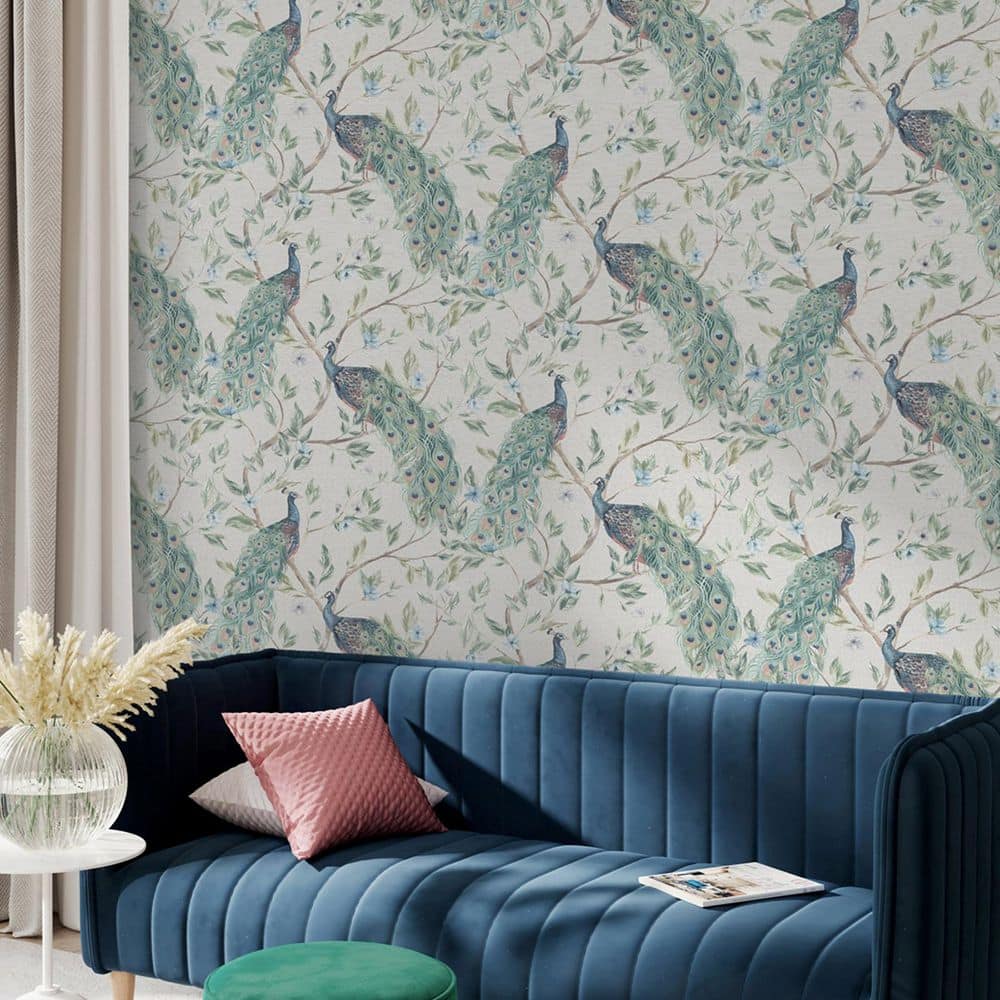 Keeka Blue by Arthouse Peacocks Wallpaper – Brewster Home Fashions AH923708