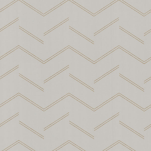 Aviator Dove abstract chevron pattern in pale gold on soft grey commercial vinyl wallpaper