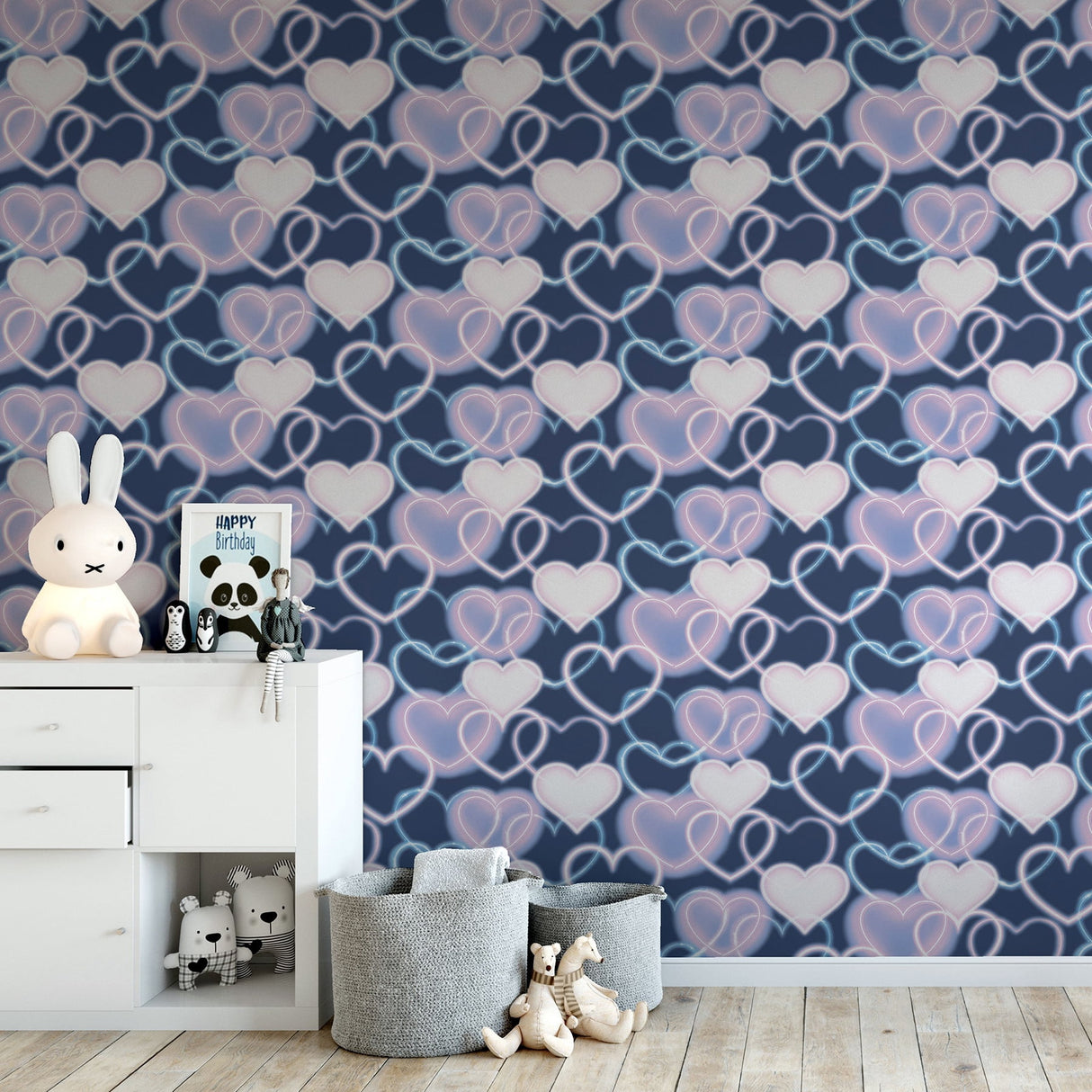 Effie Navy Neon Heart by Arthouse Wallpaper – Brewster Home Fashions AH925605