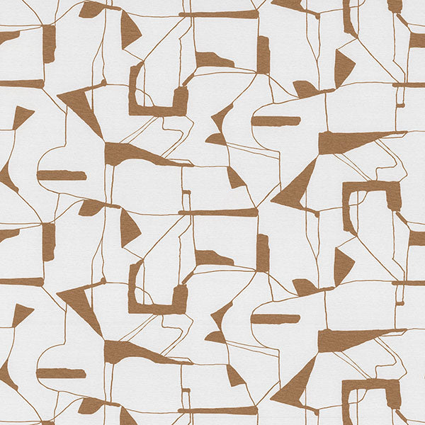 Calder Gold Abstract commercial vinyl wallpaper, white ground with gold geometric lines, 54 in. wide