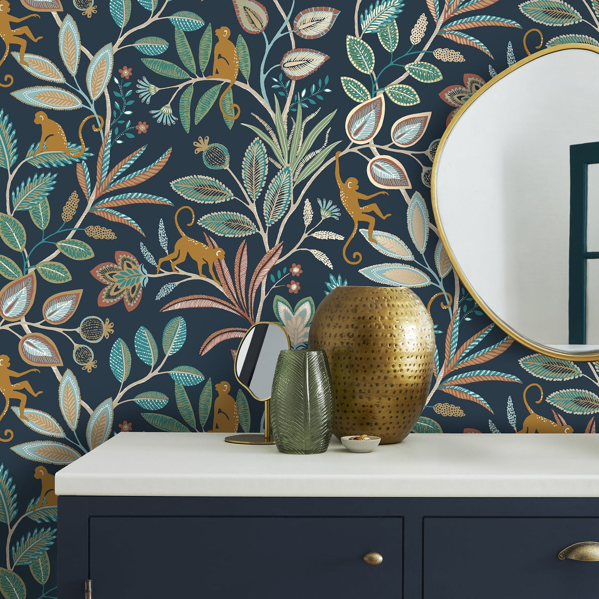 Kenzo Navy by Fine Decor Monkey Walk Wallpaper – Brewster Home Fashions FD43836