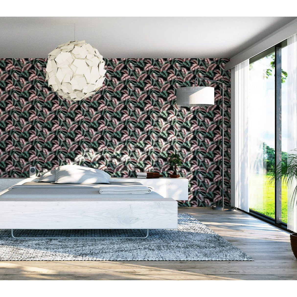 Eliza Sea Green by Arthouse Palm Fronds Wallpaper- Brewster Home Fashions AH908308