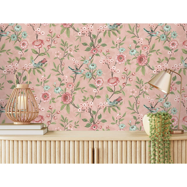 Elspeth Pink by Fine Decor Floral Trail Wallpaper – Brewster Home Fashions FD43445