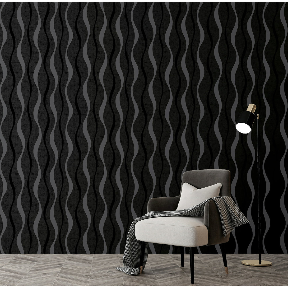 Tazz Black by Arthouse Ribbons Wallpaper – Brewster Home Fashions AH924502