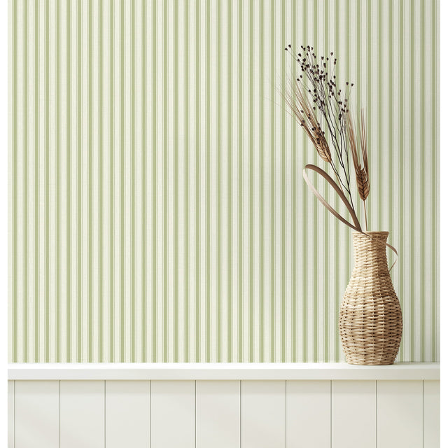 Chirico Green by Fine Decor Ticking Stripe Wallpaper – Brewster Home Fashions FD43828