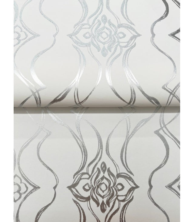 Pirouette White & Silver by Candice Olson Traditional Metallic Non Woven Damask Wallpaper – York Designer Series DF3373
