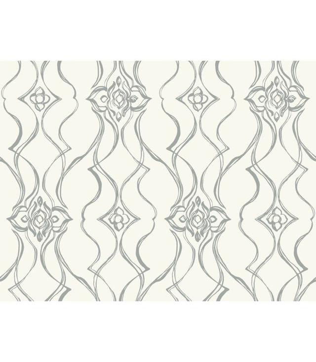 Candice Olson Pirouette White & Silver damask wallpaper DF3373