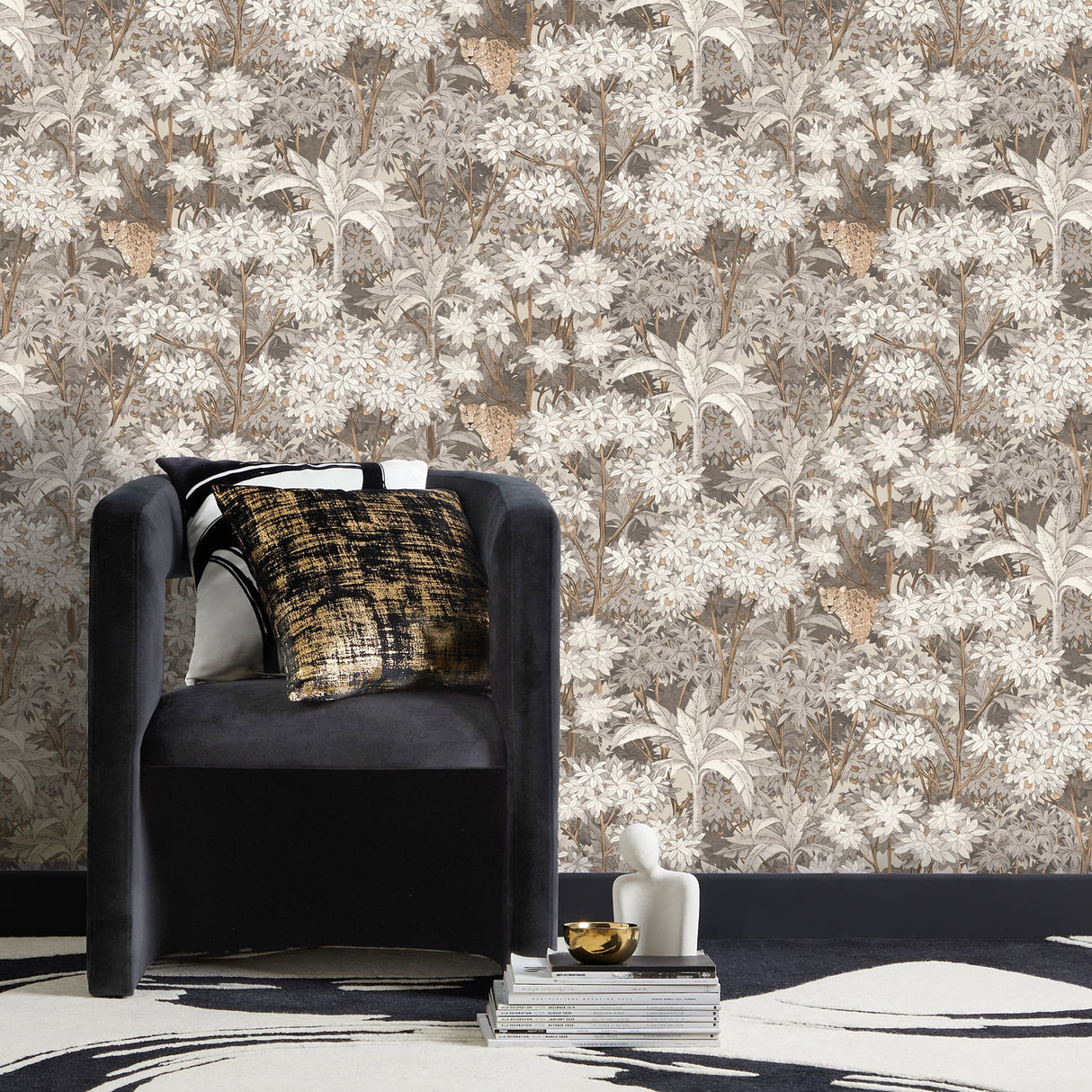 Kamali Neutral by Fine Decor Leopard Trees Wallpaper – Brewster Home Fashions FD43815