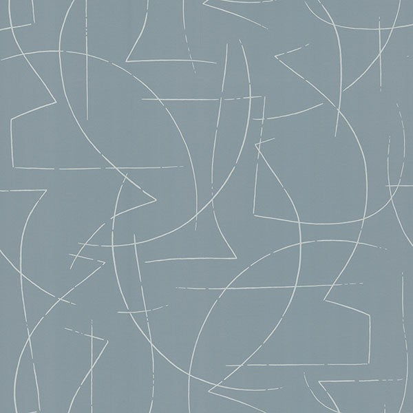 Enzo Sky Blue Abstract Wallpaper sample image showing white linework on blue