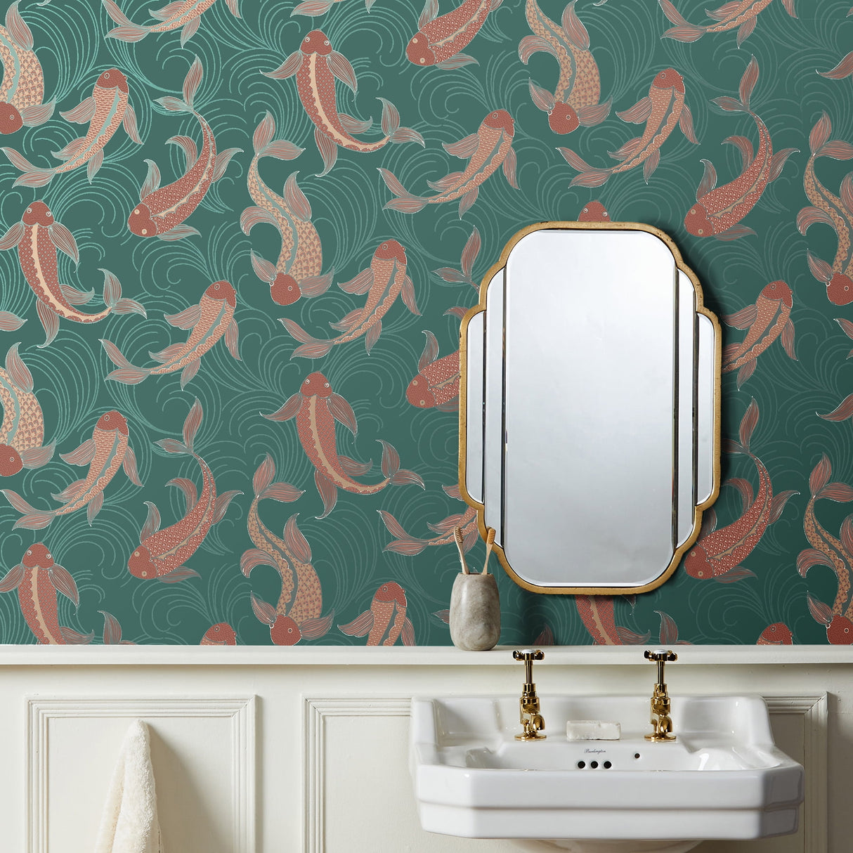 Dashiell Teal by Fine Decor Decorative Fish Wallpaper – Brewster Home Fashions FD43796
