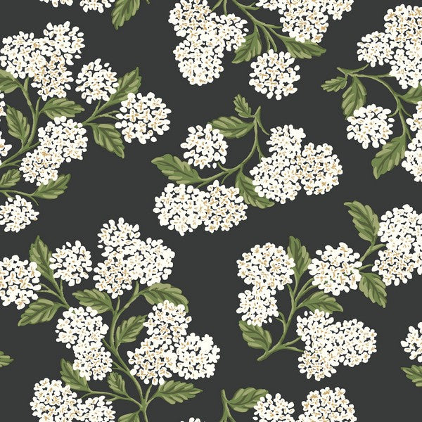 Hydrangea Black & White Peel & Stick Wallpaper by Rifle Paper Co., pattern PSW1618RL