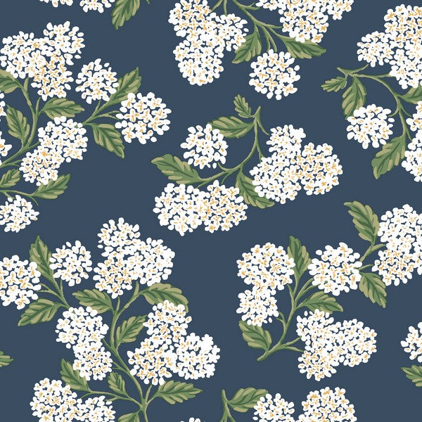 Rifle Paper Co. Hydrangea Navy & White Peel & Stick Wallpaper, PSW1619RL