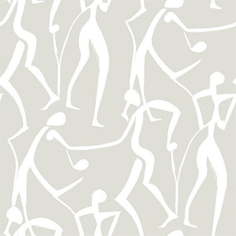 Joyful Dancers Lichen Grey abstract figure wallpaper by York Wallcoverings, SKU ZM2835