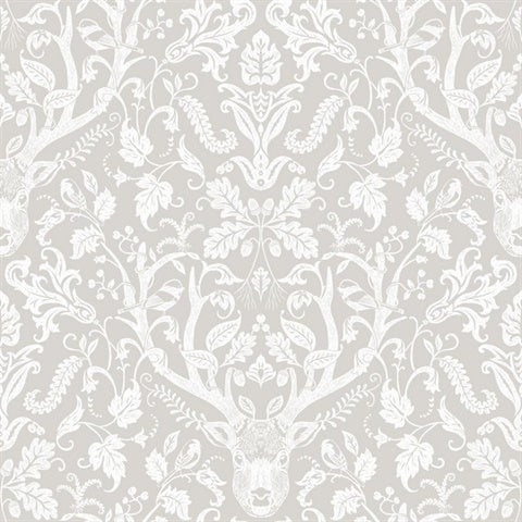 Kiwassa Grey Antler Damask Wallpaper by Chesapeake