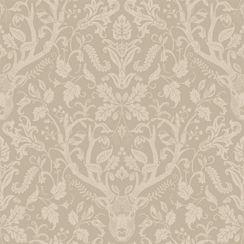 Kiwassa Light Brown Antler Damask Wallpaper by Chesapeake