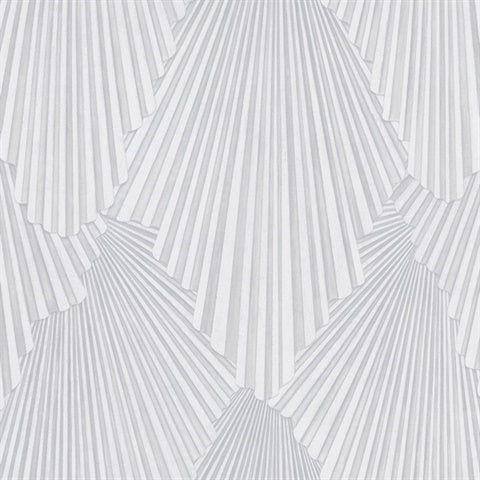 Lumiere Off-White Deco Geo Wallpaper by Antonina Vella with scalloped Art Deco fan damask
