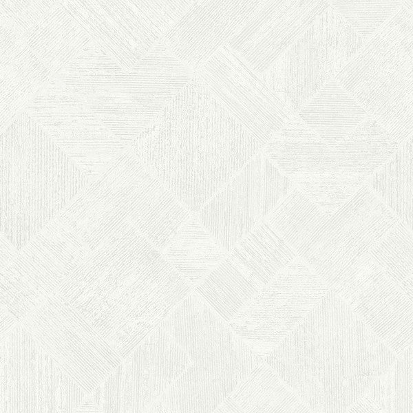 Marquetry White Tile Wallpaper swatch showing diamond grid tile motif