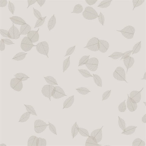 Myles Light Grey Leaves Wallpaper