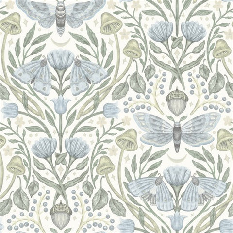 Mystic Moth Sky Blue Forest Magic Wallpaper by Chesapeake