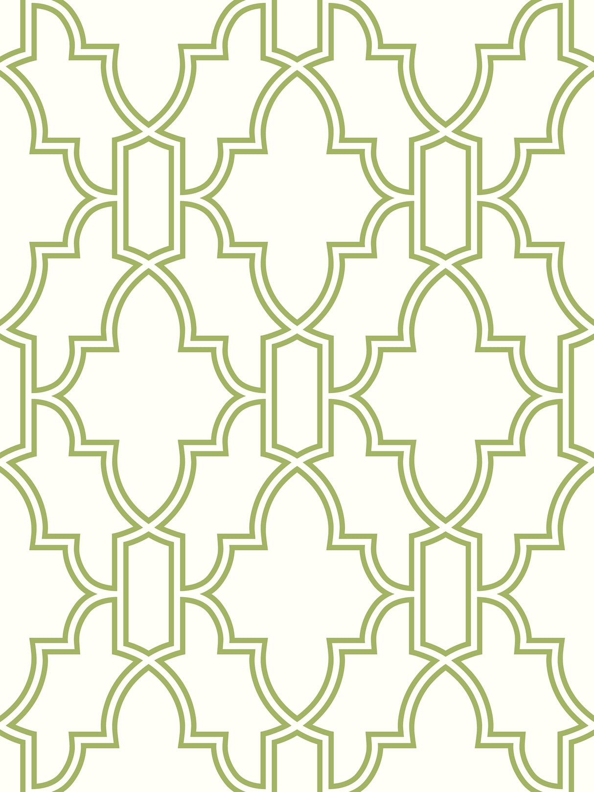 Green and white trellis tile peel and stick wallpaper with a satin finish.