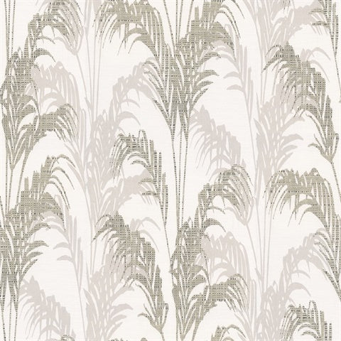 Advantage Rattan Silver Palm wallpaper in grey with metallic palm fronds