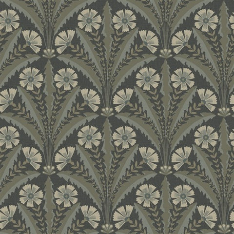 Tap Root Charcoal Floral Damask Wallpaper by Chesapeake